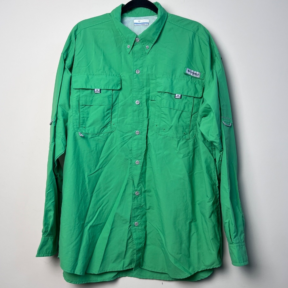 Columbia PFG Green Long Sleeve Fishing Outdoor Shirt Pockets Men’s XL